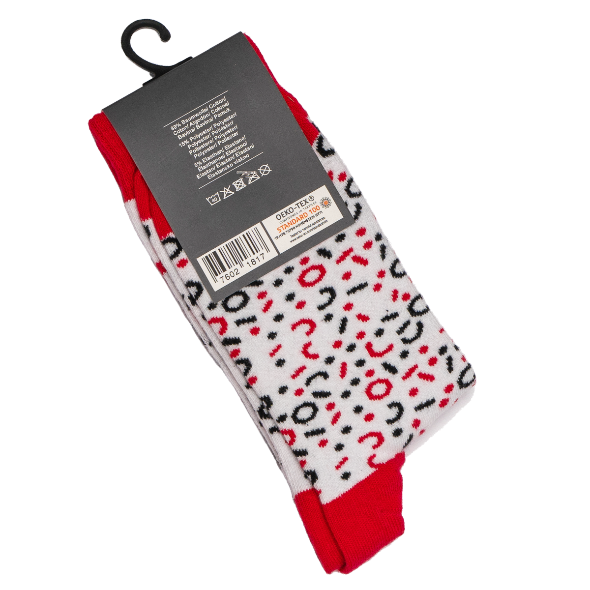 Geometrik Desenli Çorap (Beyaz Kırmızı)