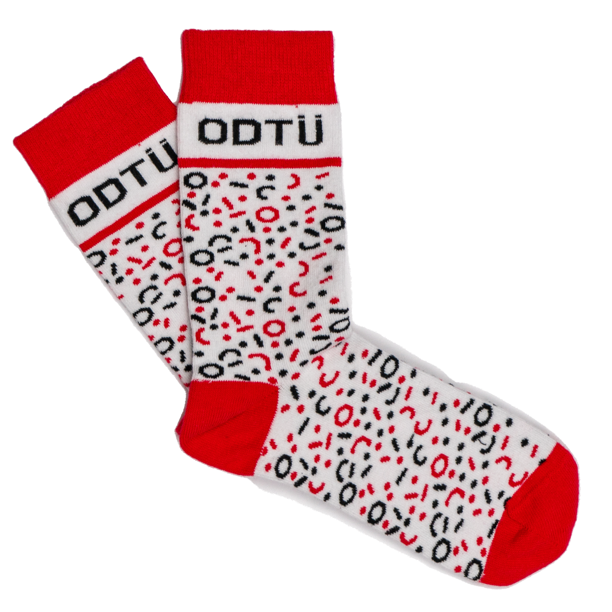 Geometrik Desenli Çorap (Beyaz Kırmızı)