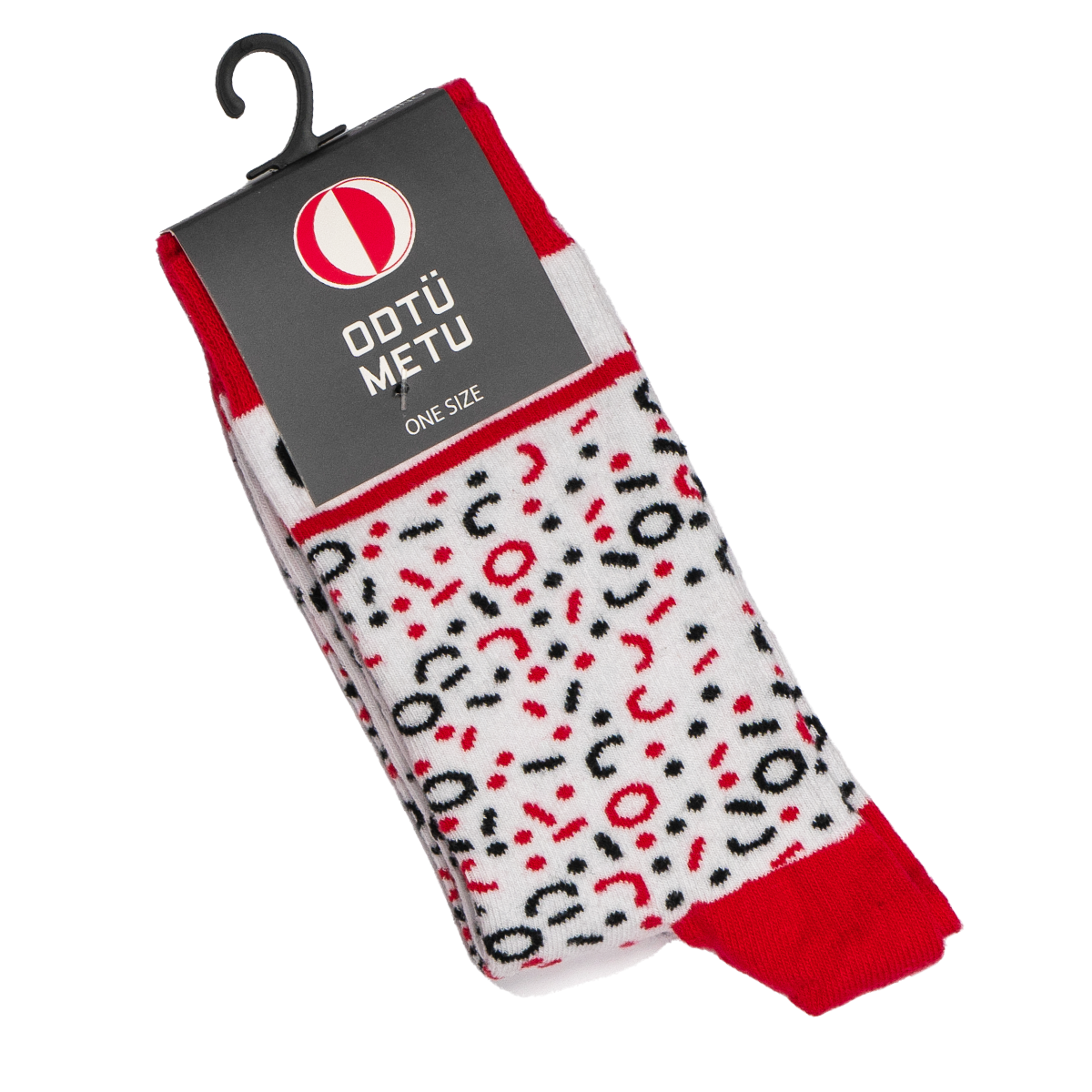 Geometrik Desenli Çorap (Beyaz Kırmızı)